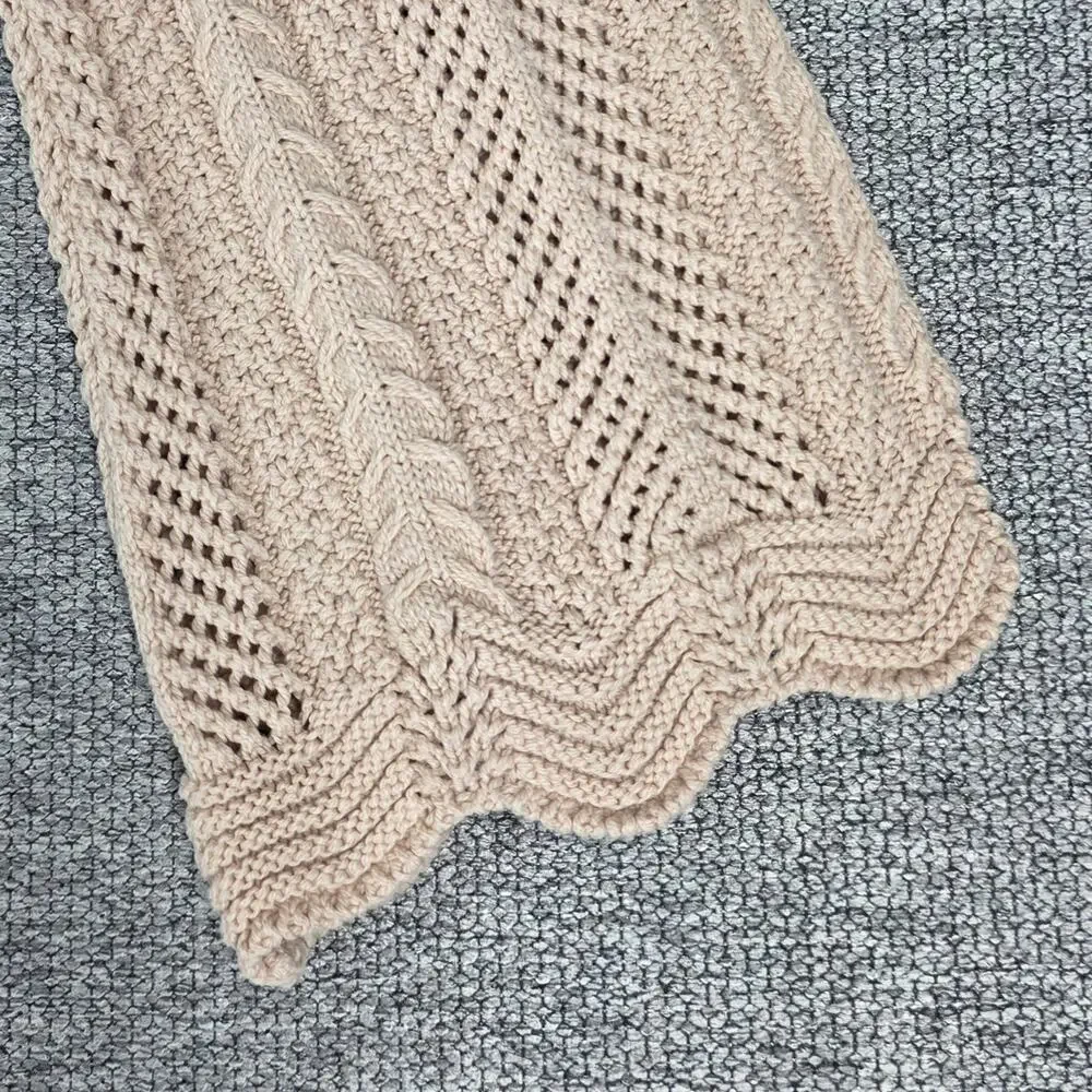 PINK ROSE WOMEN'S CROPPED KNIT SWEATER SIZE SMALL BEIGE TEXTURED CABLE OPENWORK